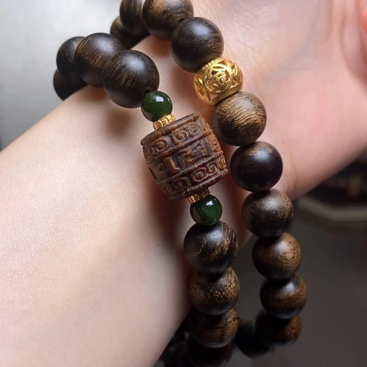 沉香手串越南富森红土玉化红油1.0+芽庄白棋沉香木雕配饰