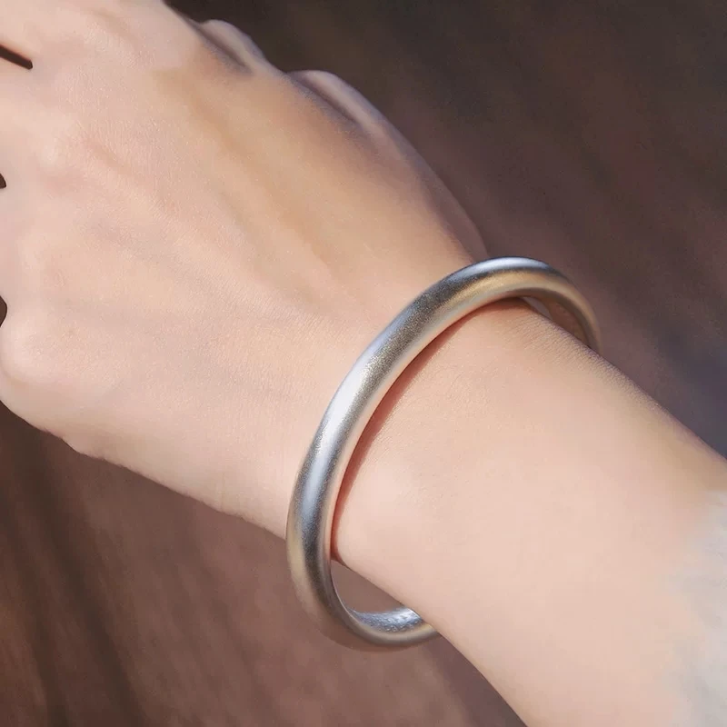 足银手镯 佬银匠  纯手工足银古法磨砂心经手镯经典百搭传承