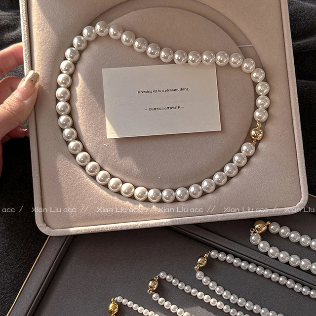 老凤祥足银正圆磁吸珍珠项链女款2025新款锁骨链颈链高级感轻奢小