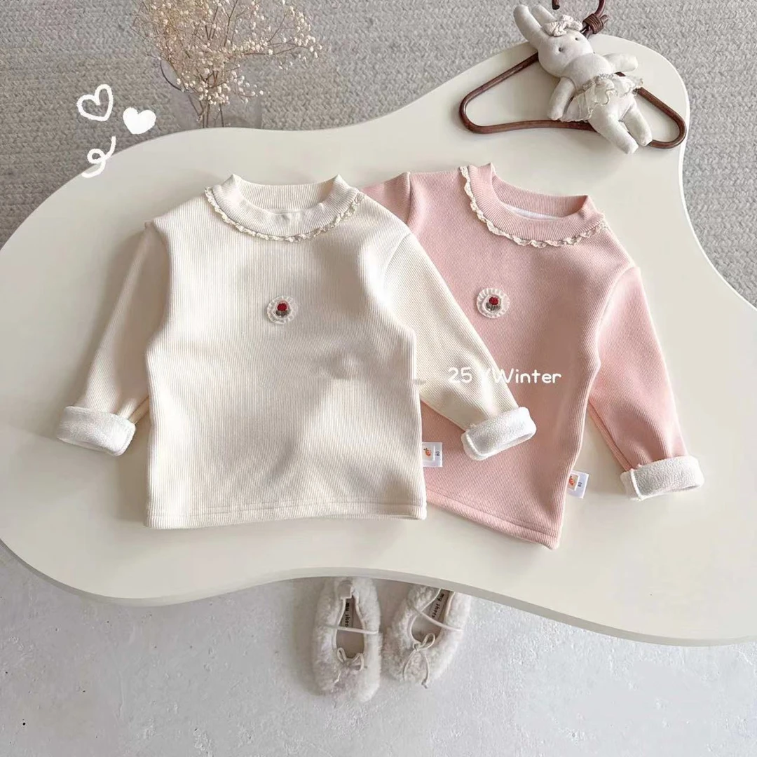 【现货】女童米色花朵一体绒上衣（XS-8619-冬A）汉服
