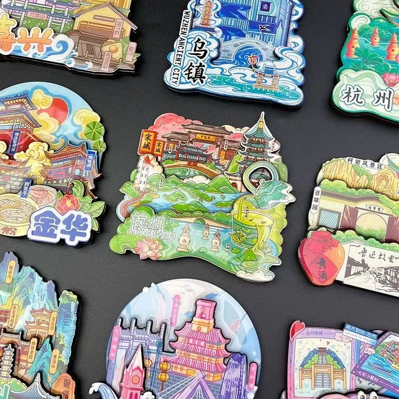 【直播拆】城市国潮文创磁性木制3D滴胶冰箱贴