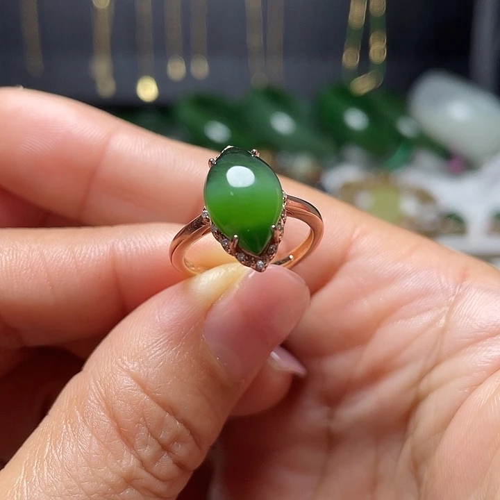 和田玉（碧玉）银S925镶嵌戒指