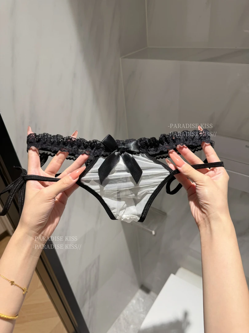 「KISS」性感蕾丝边系带内裤女低腰纯欲镂空法式蝴蝶结三角裤女