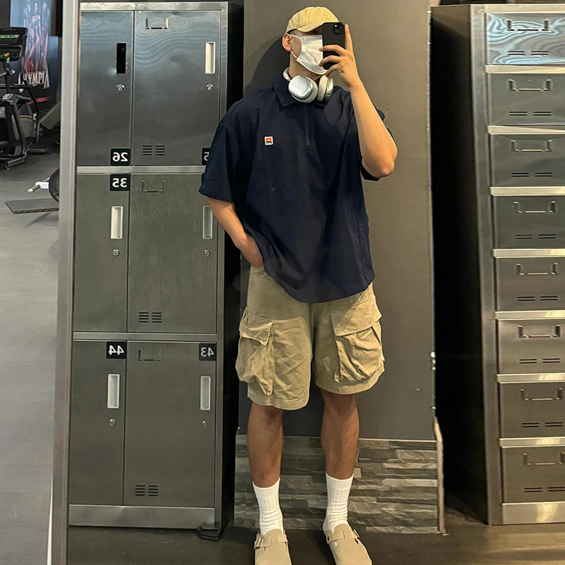 卡其色纯棉工装短裤男夏季新款美式高街多口袋宽松外穿五分休闲裤