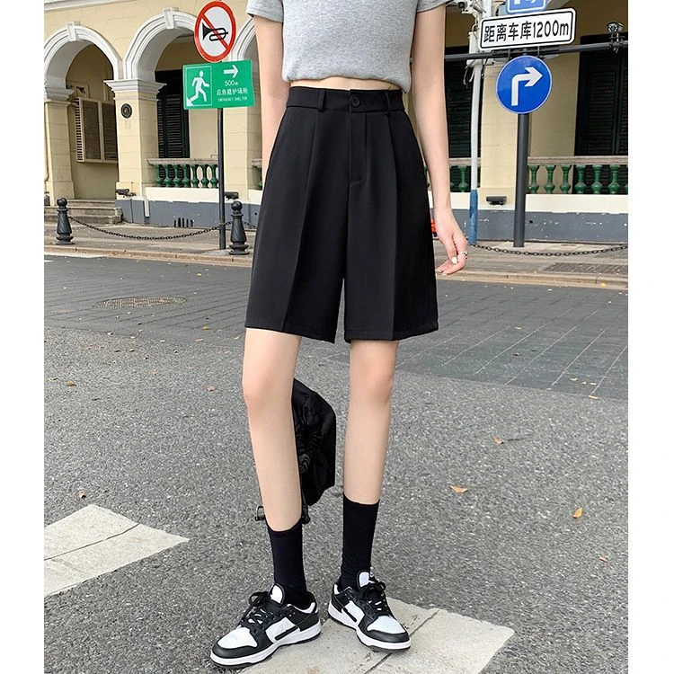 显瘦中裤夏季五分裤宽松黑色西装阔腿女短裤子高腰新款夏装薄款