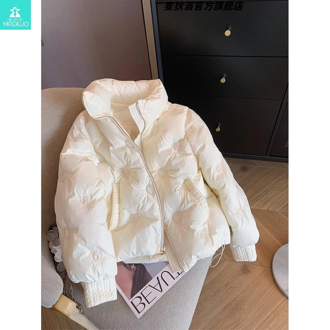 超好看减龄百搭白色立领棉服外套女秋冬季时尚潮流设计感小众棉衣