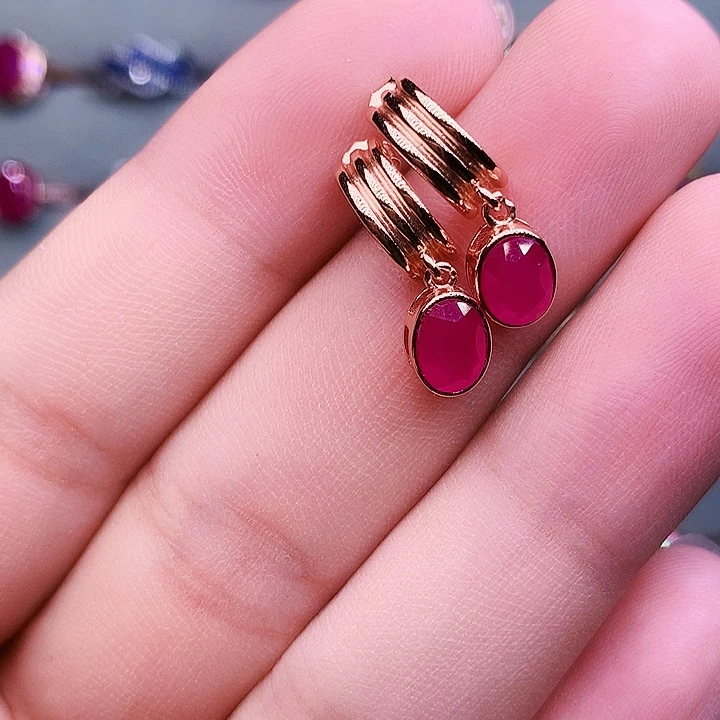 耳饰银S925镶嵌红宝石