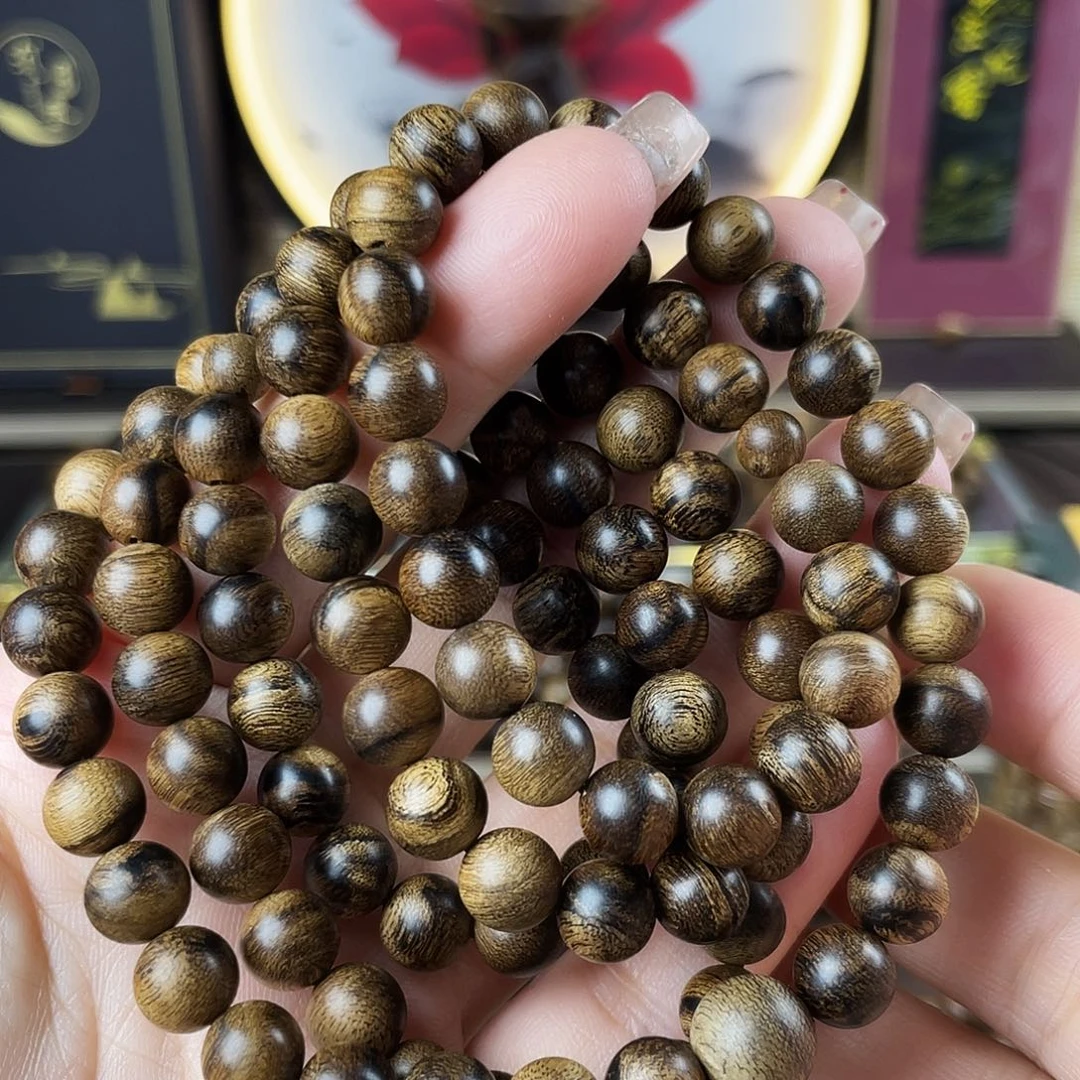 手串沉香越南芽庄老白棋玉化老料瘤疤0.8×108