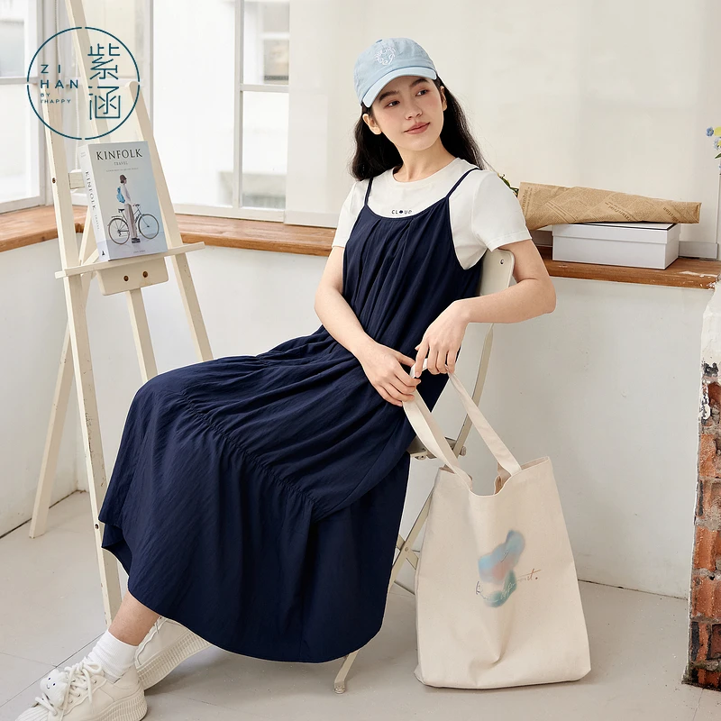 紫涵短袖T恤吊带连衣长裙两件套装女2025年夏季新款Z5Z03CS058