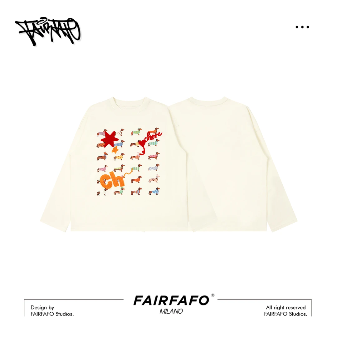 FAIRFAFO林肉肉【腊肠狗刺绣长袖T恤】CXAL4C097重工刺绣百搭宽松T