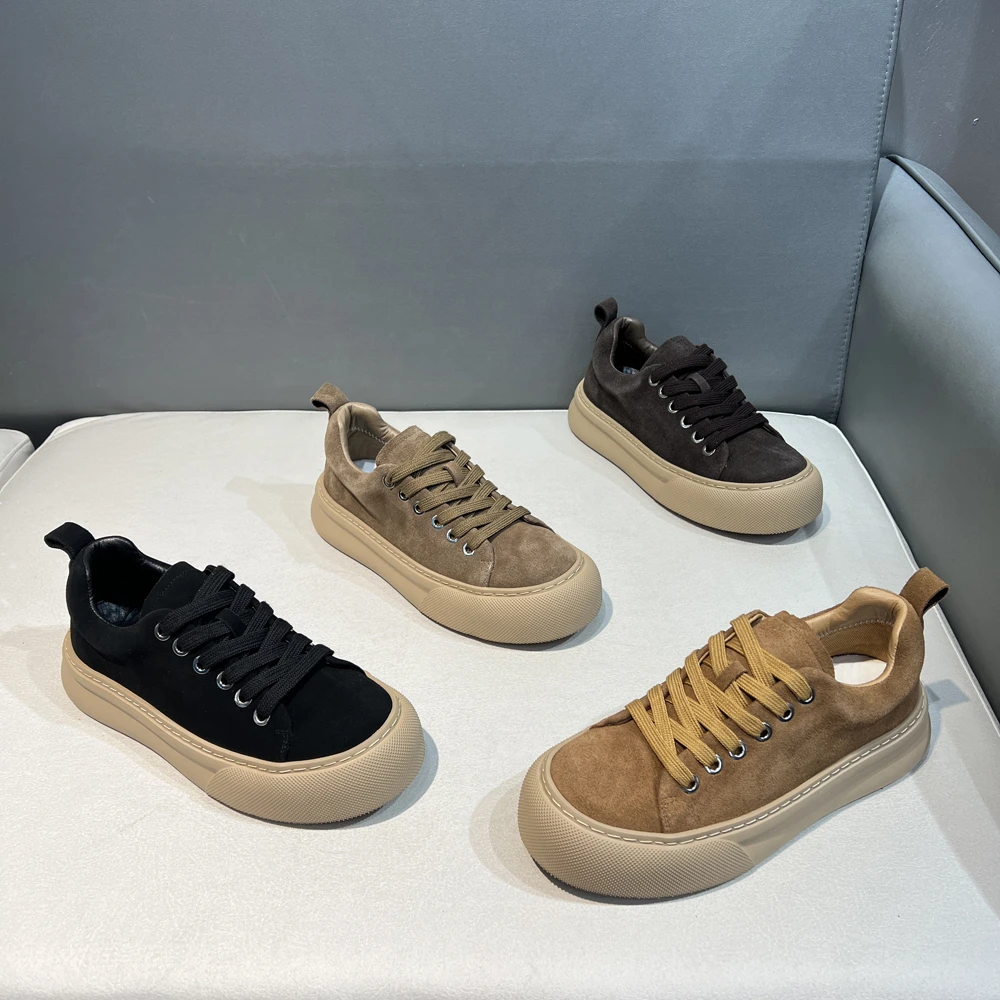 真皮翻毛皮复古运动休闲鞋时尚时尚低帮圆头秋冬男鞋舒适板鞋单棉