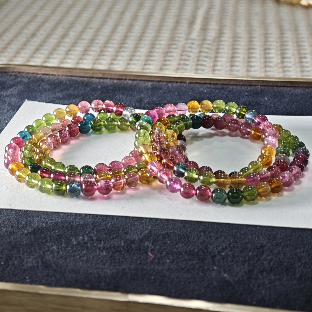 【书记甄选】天然碧玺三圈手链 多样性发一件 约6mm 4414QQ