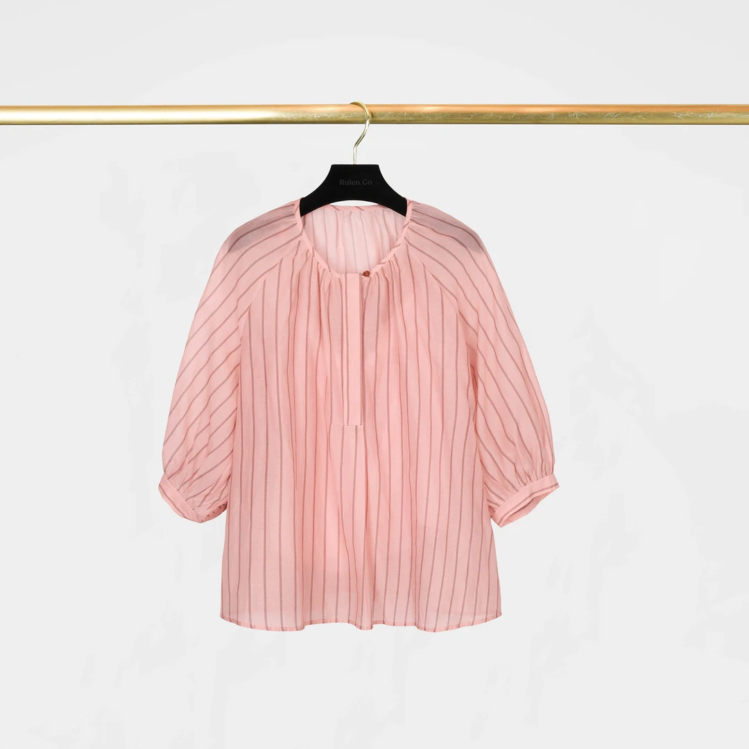 RuienCo.一见倾心6A级桑蚕丝80支新疆长绒棉夏圆领七分袖小衫