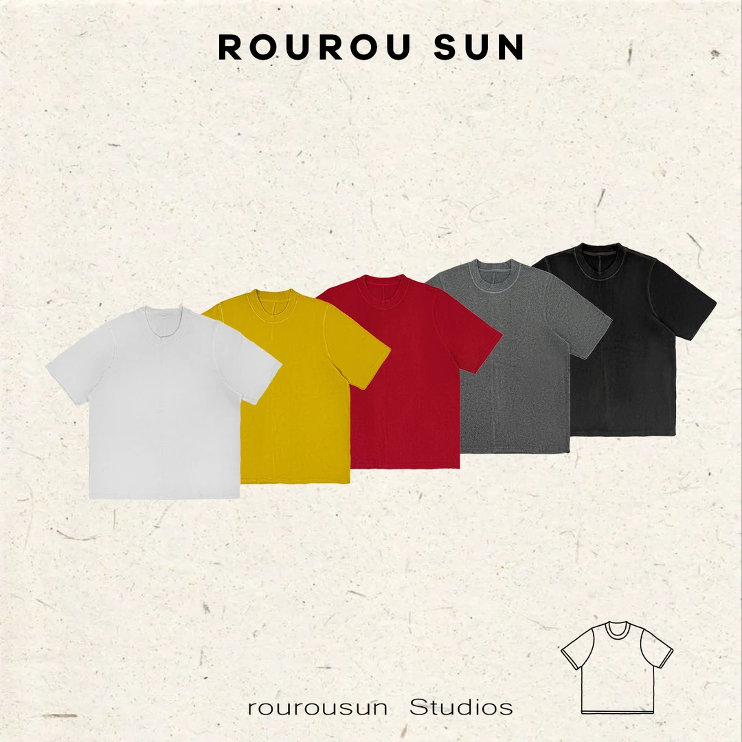 50633复古圆领短袖磨毛水洗纯色百搭短袖T恤