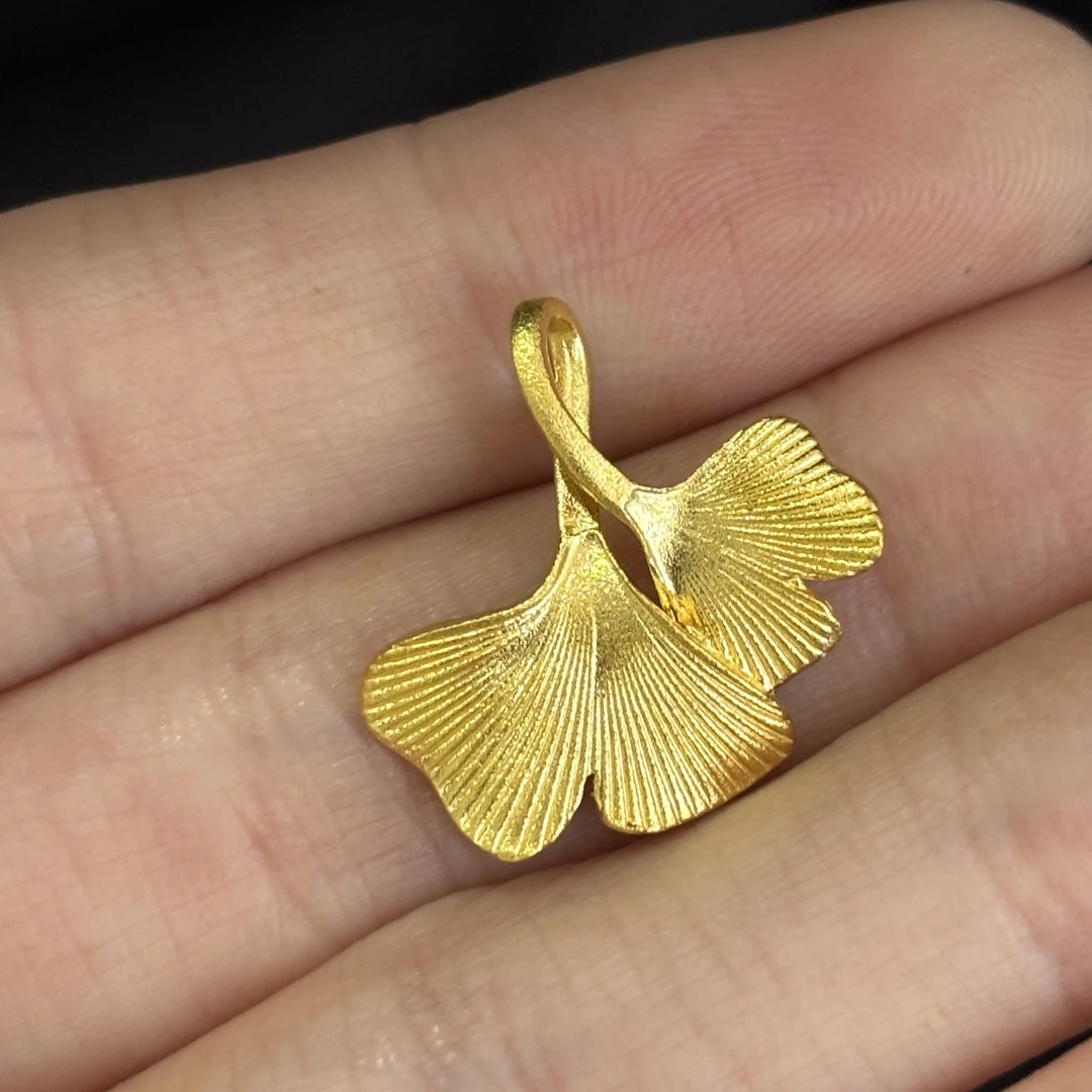 618大促-哑光银杏叶吊坠足金999