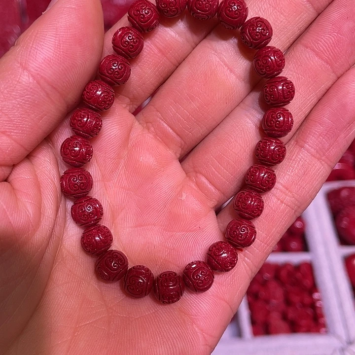 天然辰砂紫金砂8毫米回纹珠手链