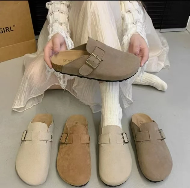 勃肯鞋女厚底2025年春秋季新款软木底懒人钓鱼包头半拖鞋女外穿