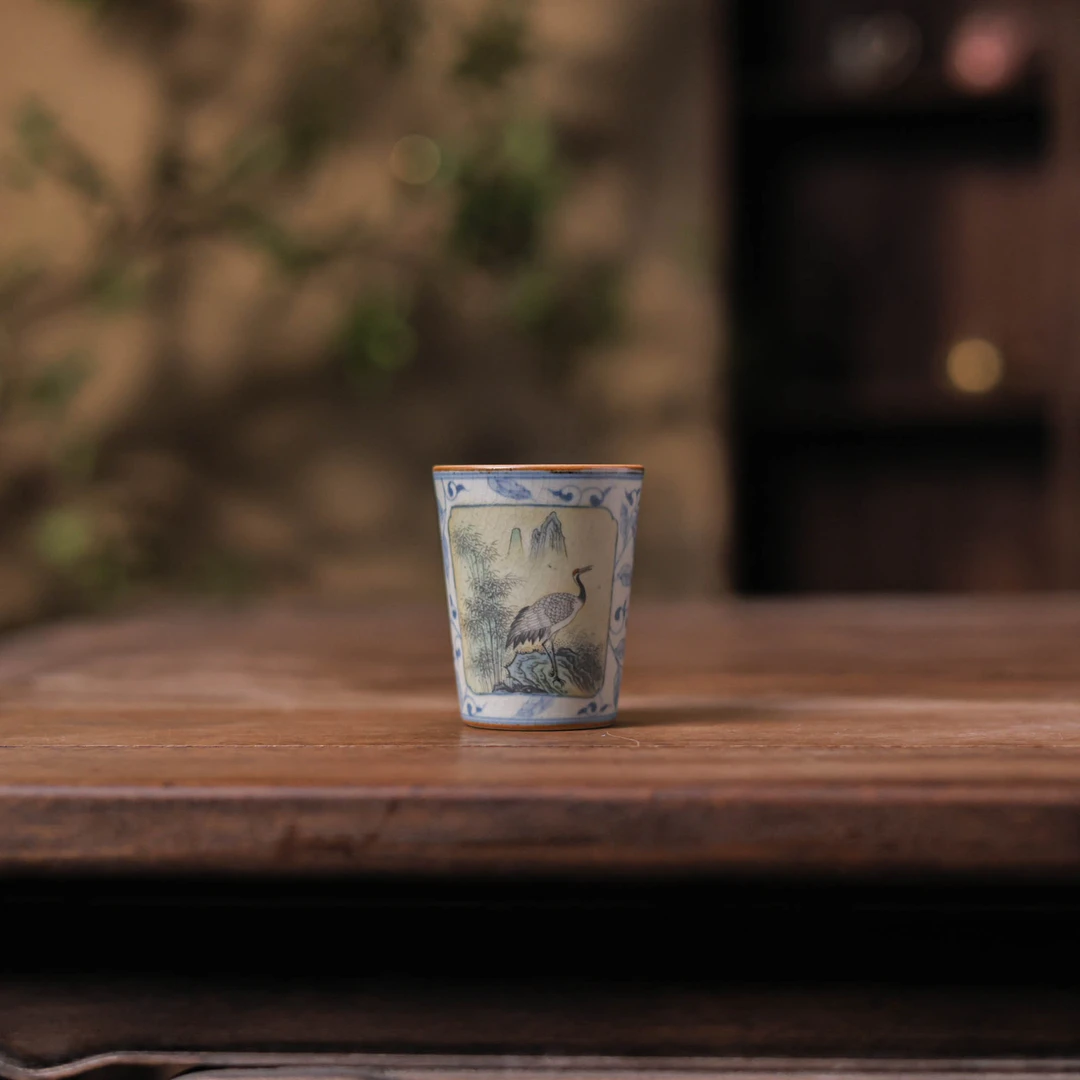 【非遗甄选】朴云堂-缠枝-开窗-青山鹤写字-可乐杯-120ml（朴杯0520）