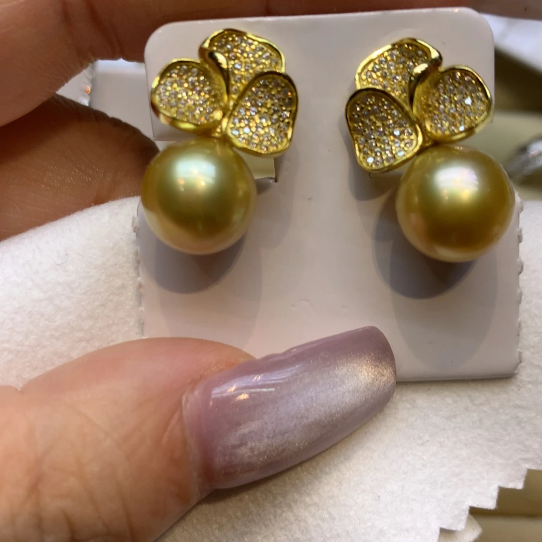 银S925镶嵌耳饰海水珍珠