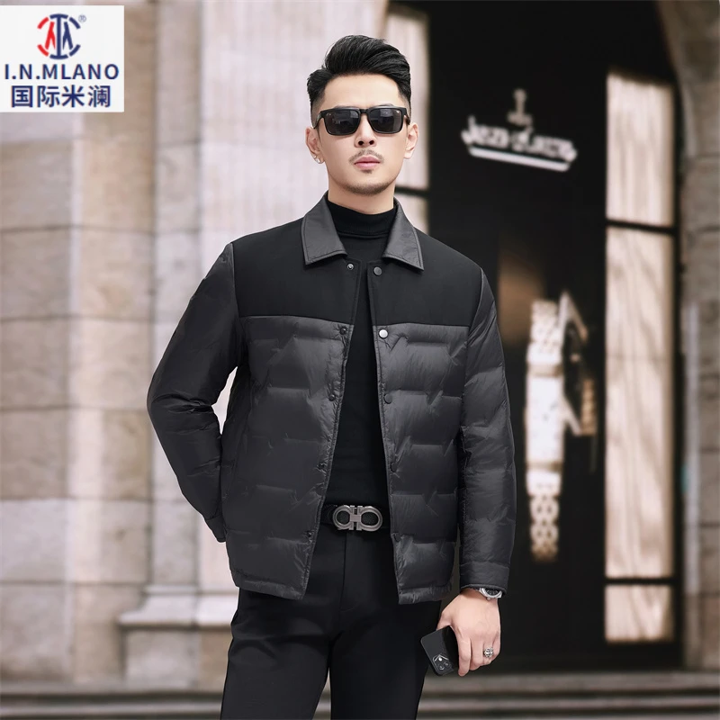 男士短款羽绒夹克男冬季新款中年商务休闲翻领修身轻薄款爆款外套