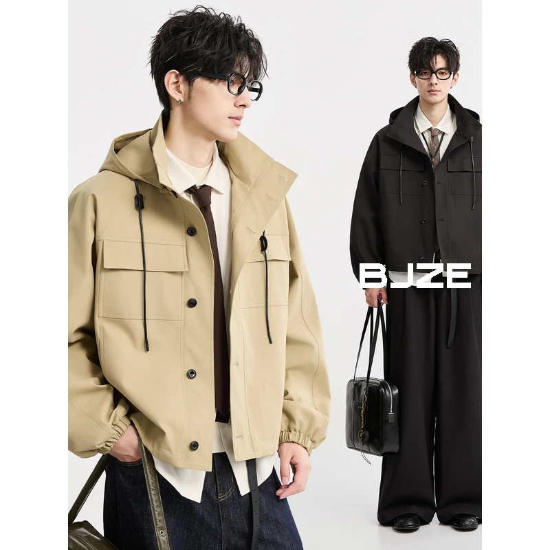 [短款工装夹克]BJZE秋季户外冲锋外套休闲宽松连帽上衣男B531434