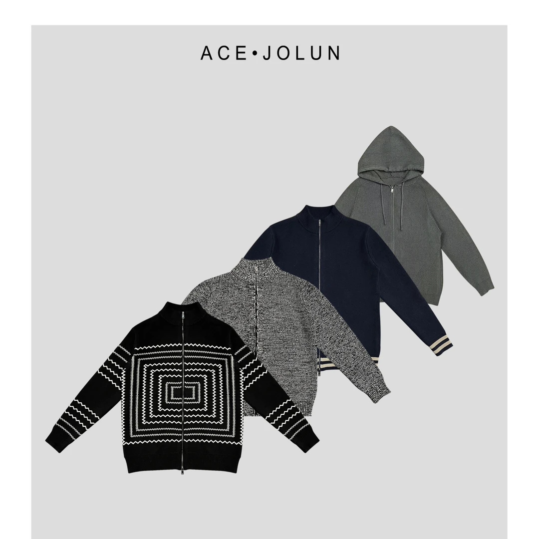 高定回型提花开衫外套抗起球轻奢双拉链针织毛衣秋冬加厚男女同款