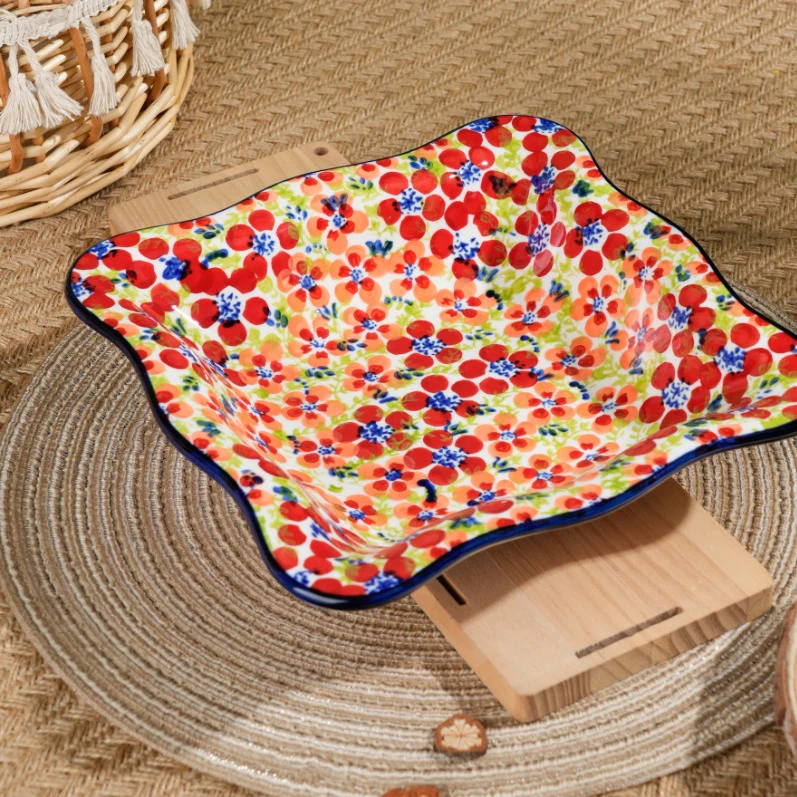 【美森专属】（一个装）手绘碧丝粉黛-8英寸四方汤盘