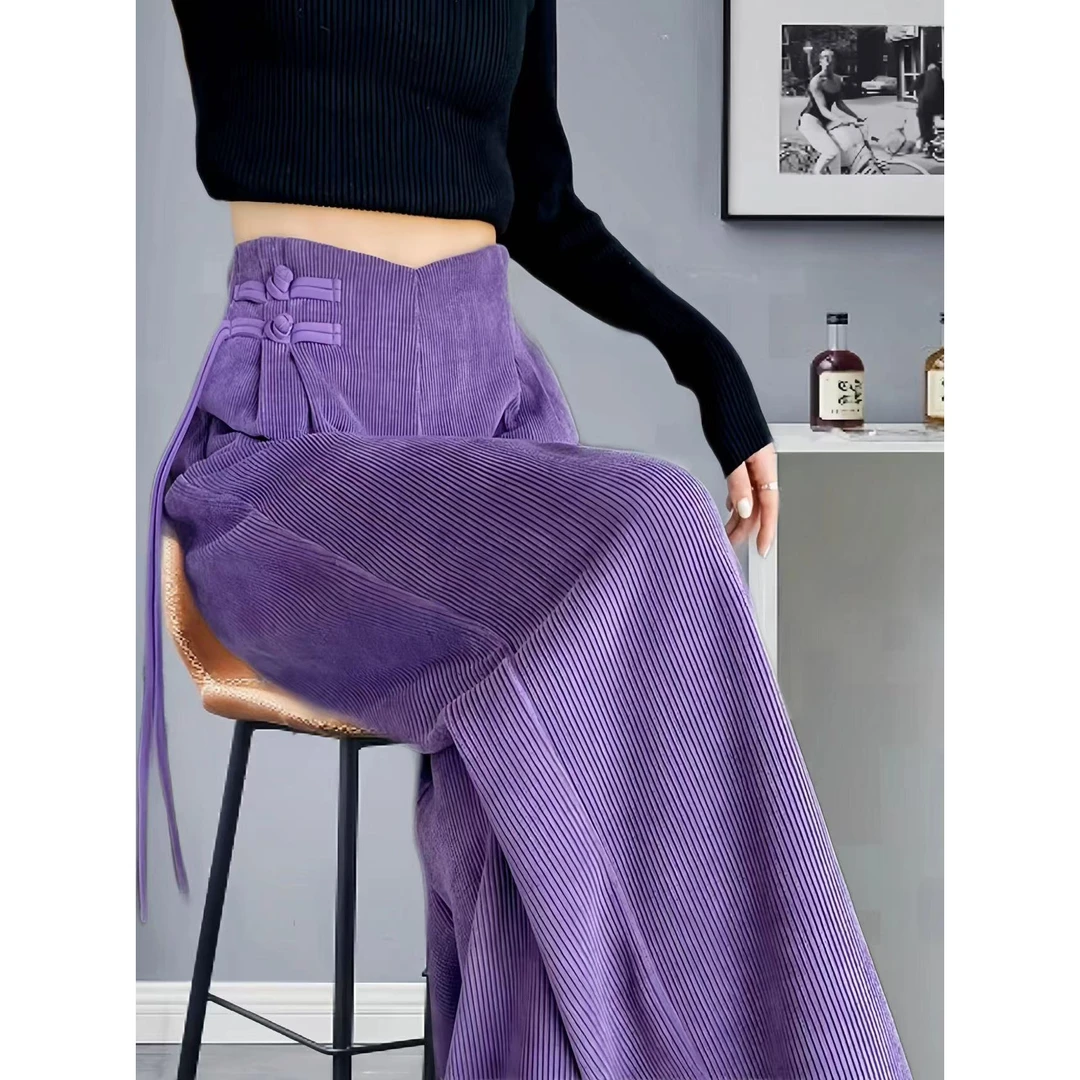 331-340雪尼尔女士休闲裤显瘦中腰直筒时尚百搭秋冬宽松垂感大码