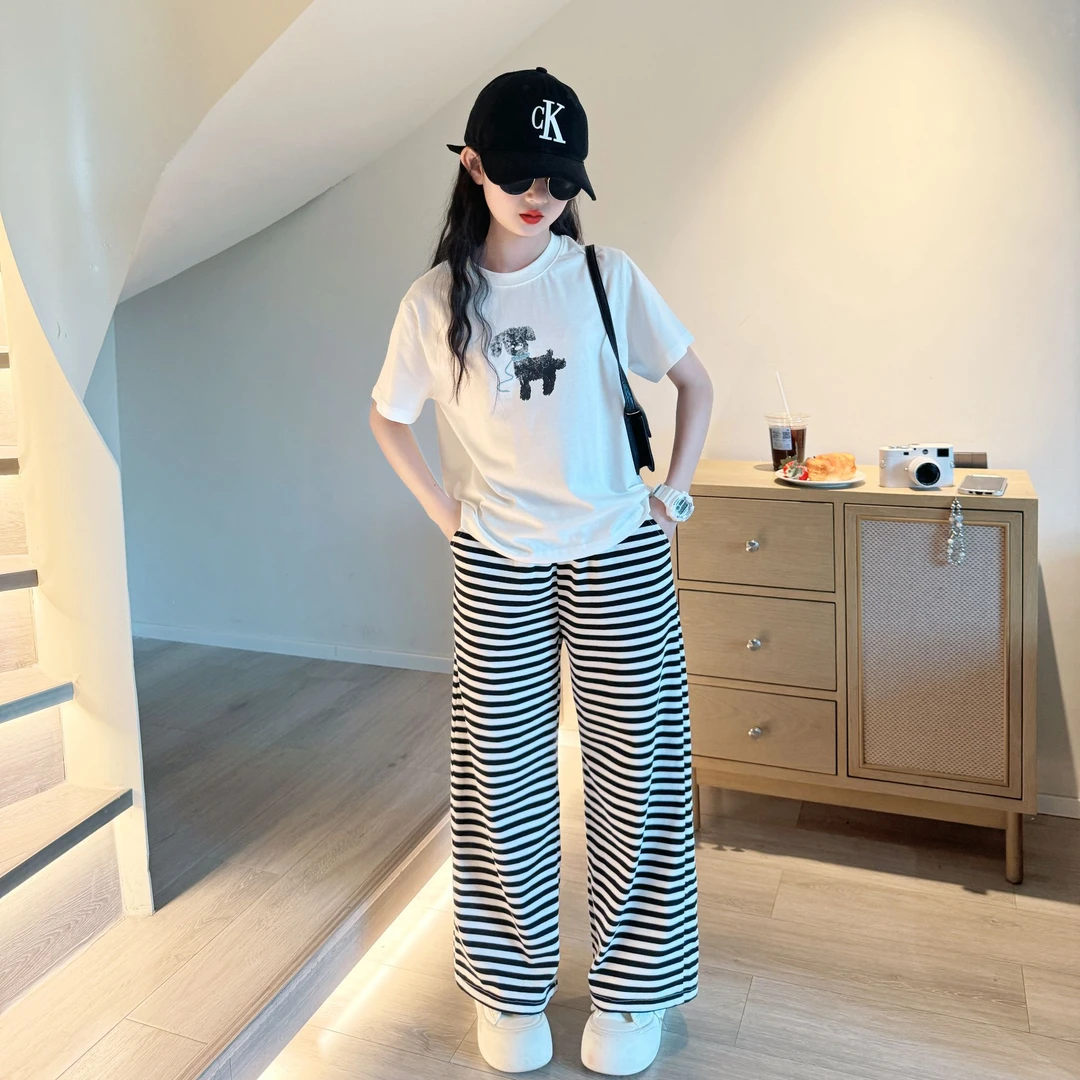 2025夏款女童韩版洋气时髦短袖t儿童中大童极简风休闲百搭T恤