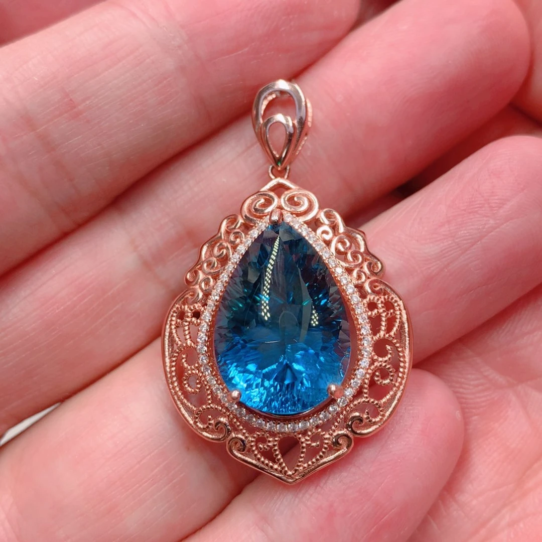 吊坠(不含链)托帕石银S925镶嵌