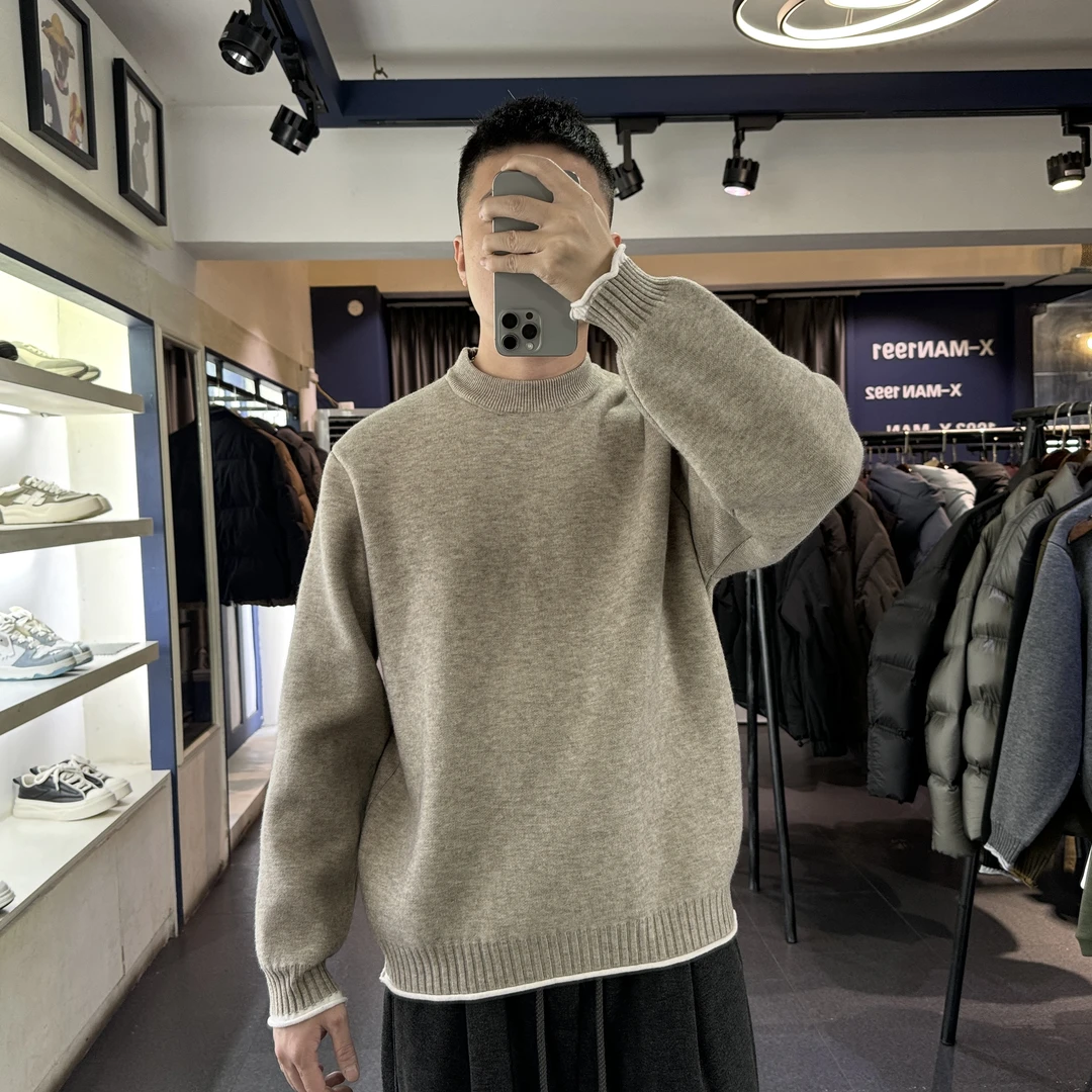 KP-X高织高密加厚卷边设计感毛衣冬季柔软保暖个性慵懒风男针织衫