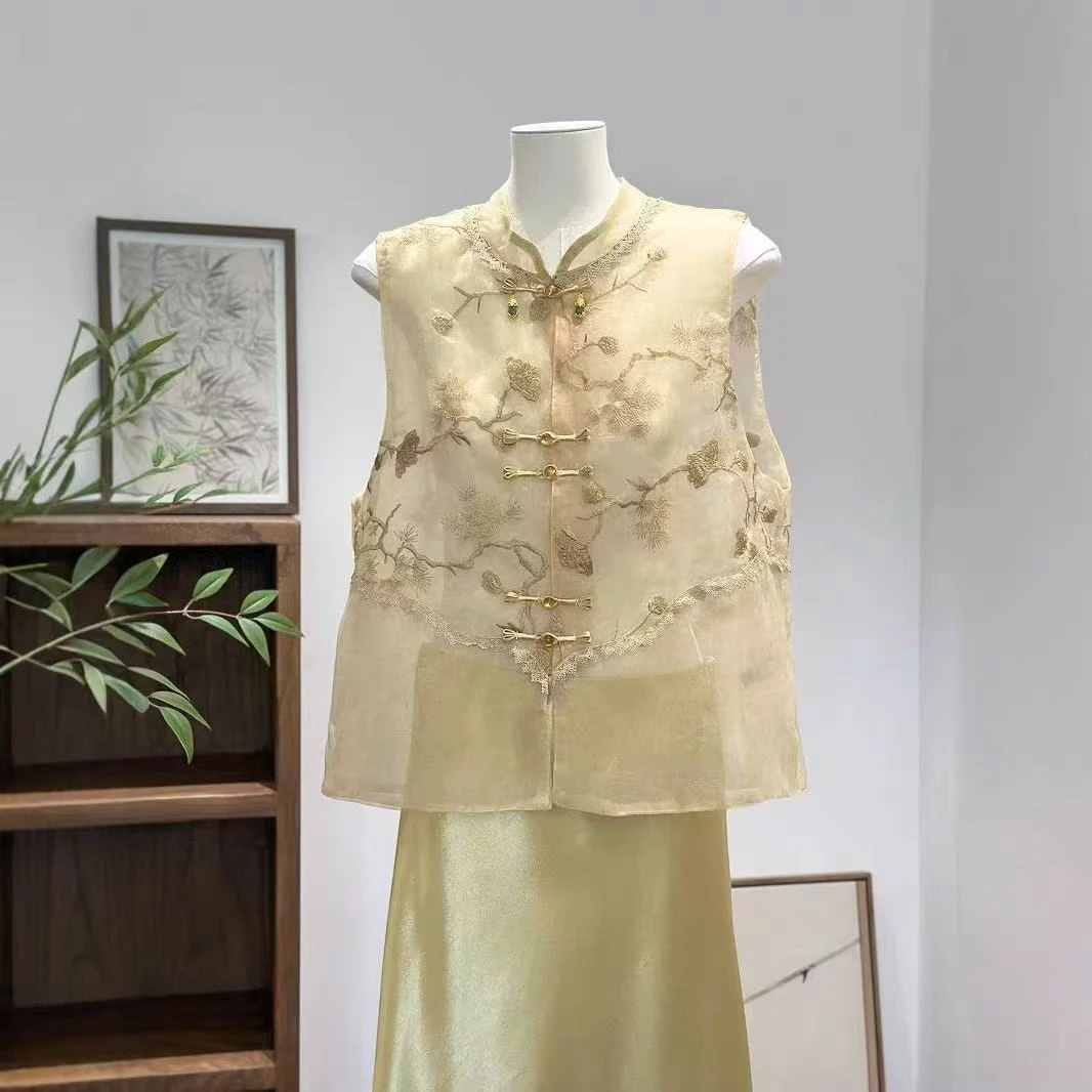 【424~落日熔金】马夹立领薄款时尚透气宽松中国风上衣百搭夏季