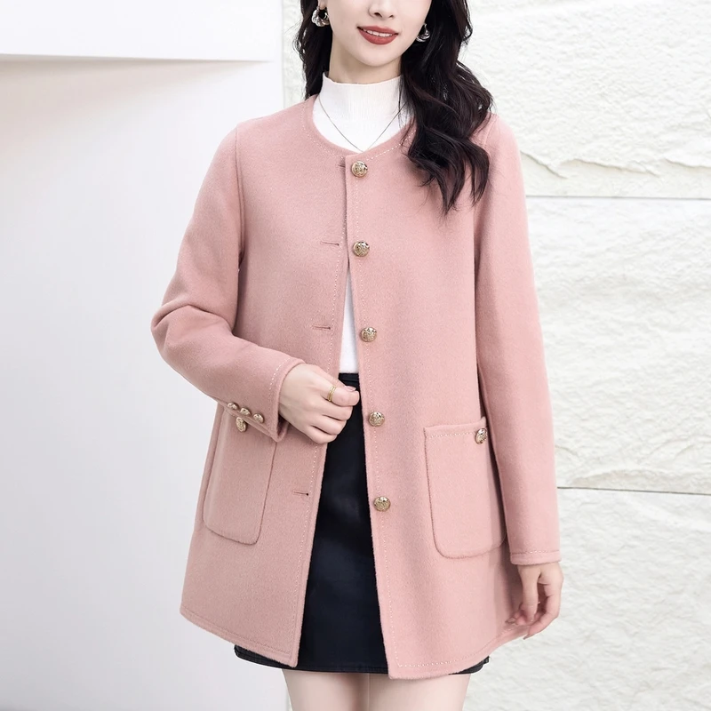 Y127温柔小香风双面呢大衣女装中长款新款气质羊毛呢外套女小个子