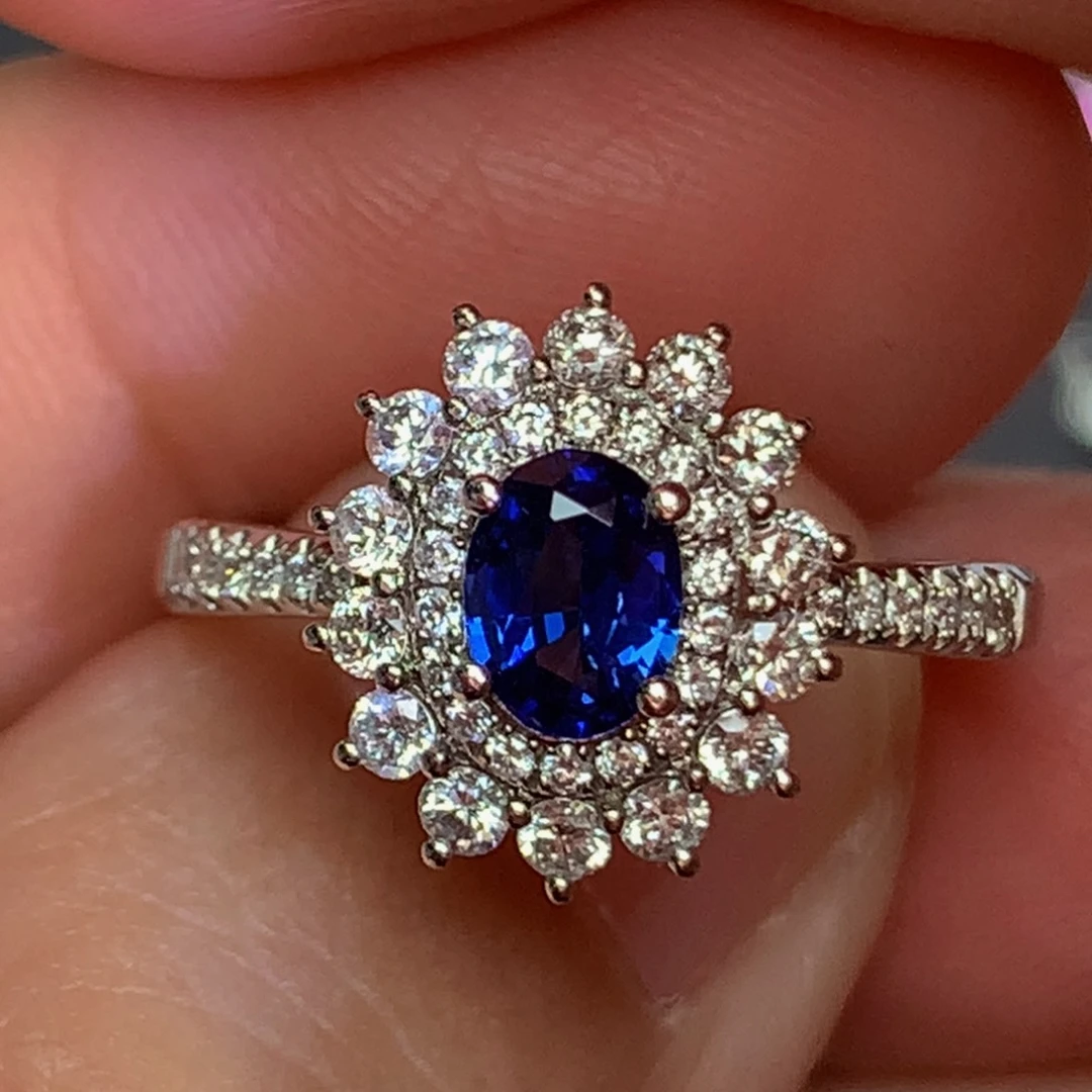 蓝宝石戒指铂Pt950镶嵌