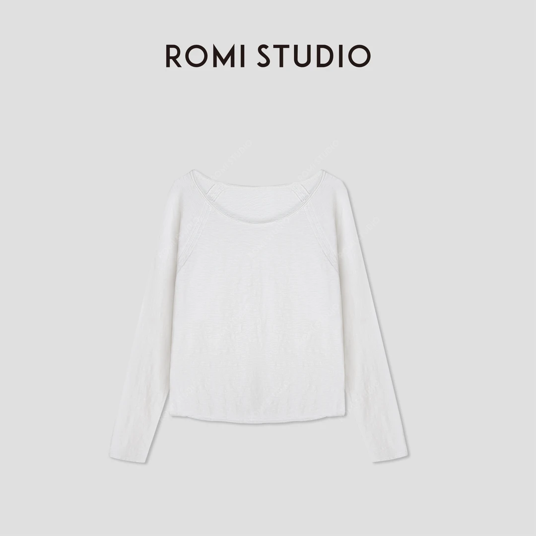 ROMI STUDIO“基础优雅”竹节棉透气插肩袖圆领长袖T恤421T3032