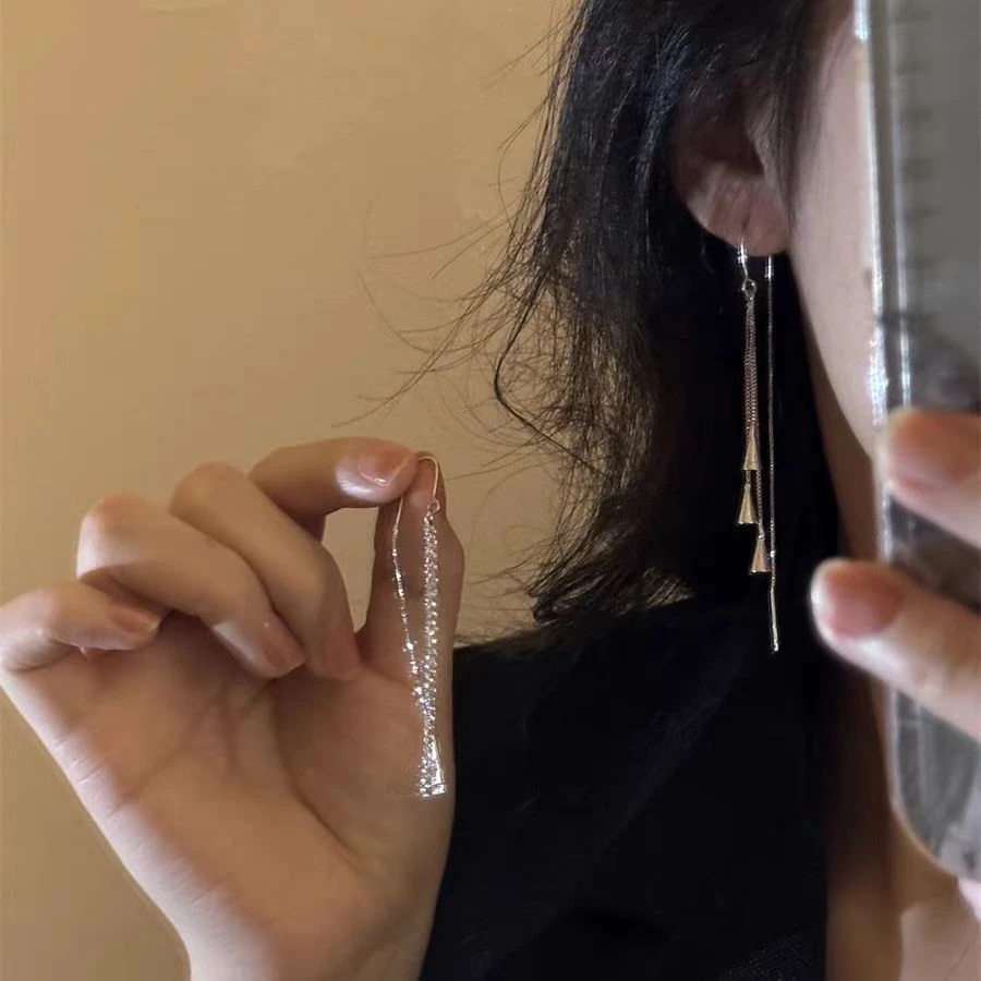 铜合金耳饰 长款流苏耳线女新款轻奢独特耳环高级感耳钉N2349