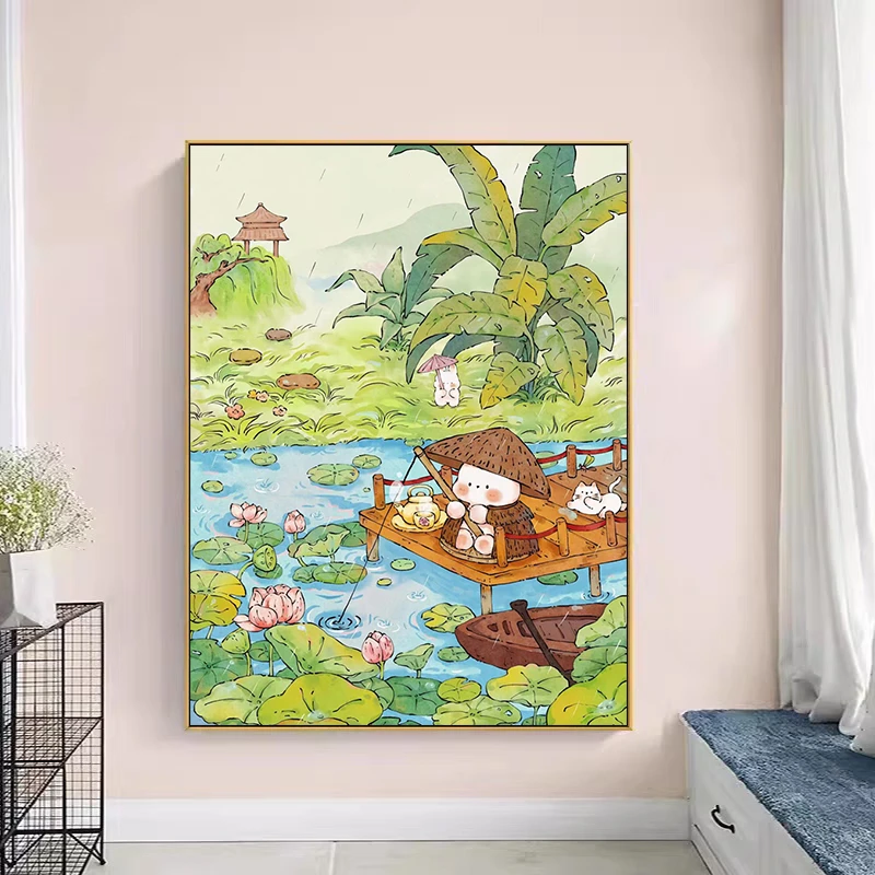 【小白定制】孤舟垂钓兔2025新款十字绣满绣45色手工绣【裸包无针】