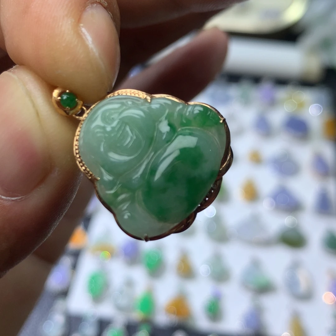 翡翠18K金镶嵌吊坠(不含链)