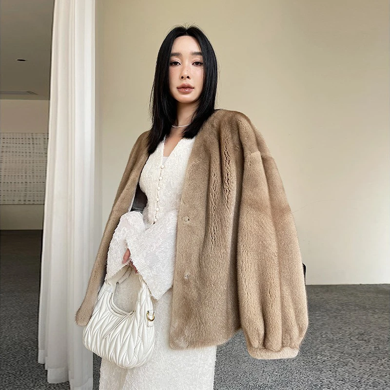 【贝贝】新款进口天鹅绒貂皮大衣整貂年轻款水貂毛皮草外套女冬季