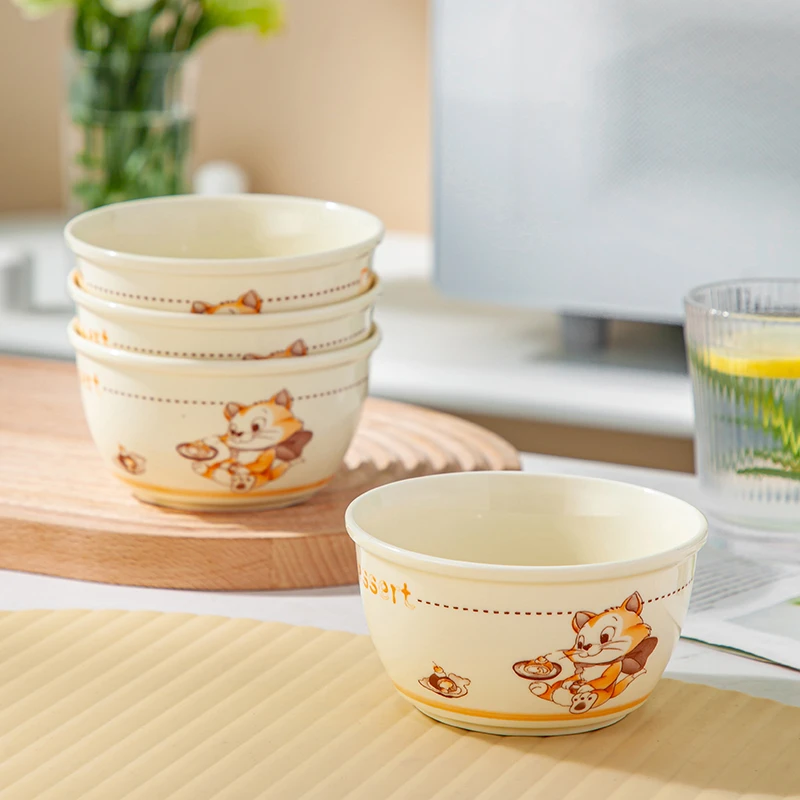 可爱馋嘴猫家用4.5英寸米饭碗陶瓷手绘釉下彩餐具碗可爱陶瓷碗