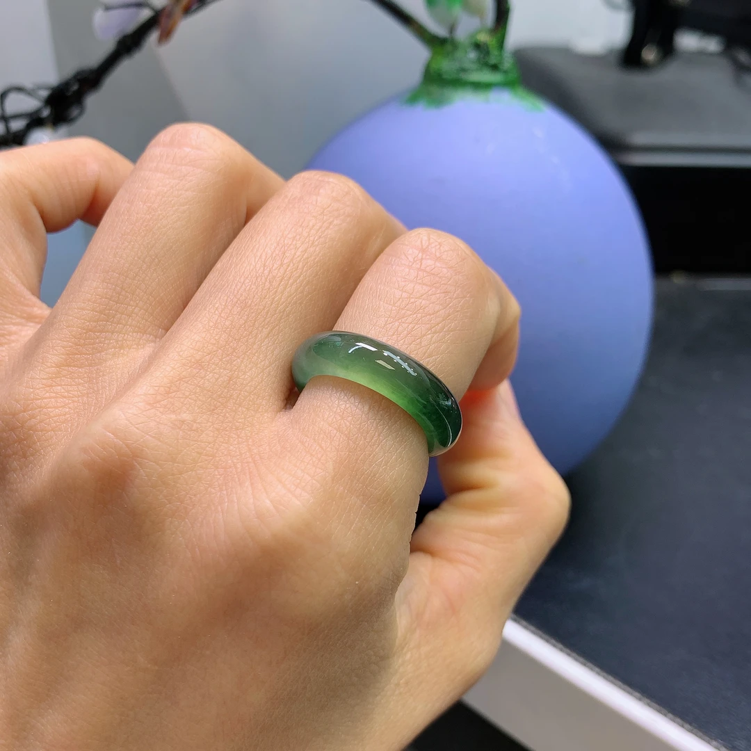 13圈口缅甸天然翡翠A货冰芙蓉深绿戒指289#