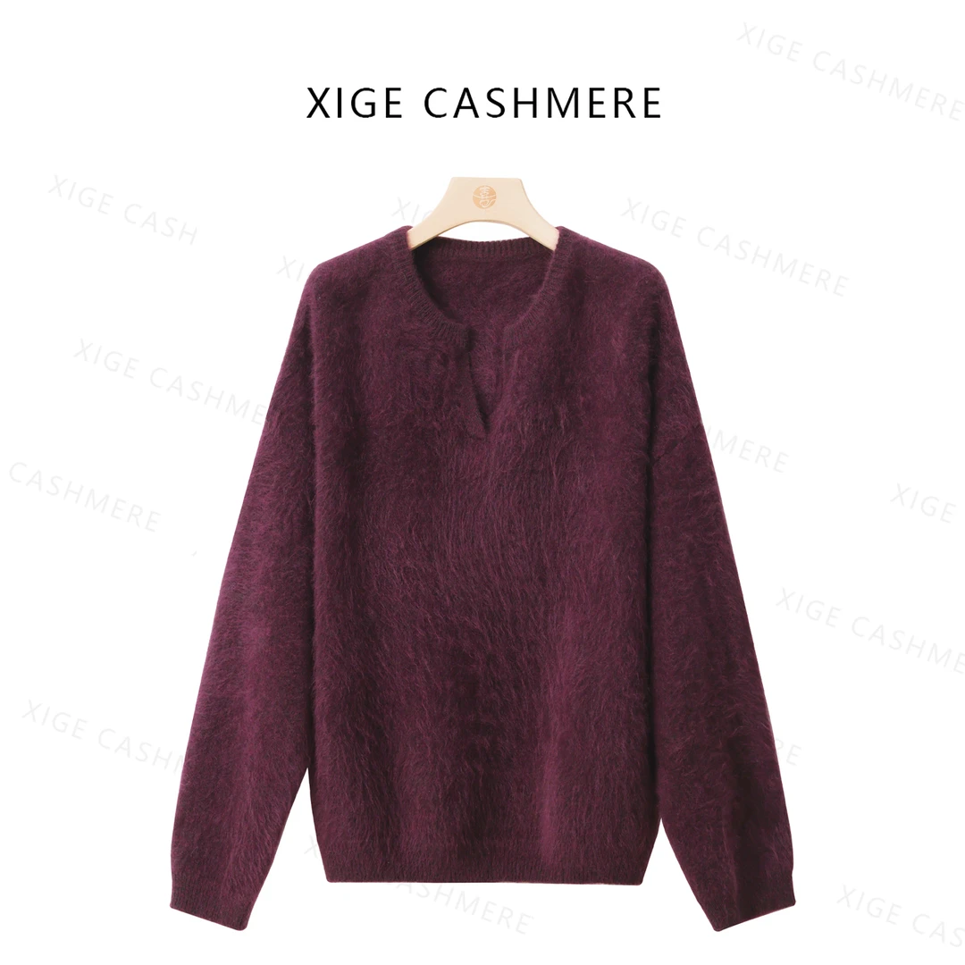真贝·飘柔【华贵时光】喜歌羊绒 100山羊绒女士V领时尚针织衫 7732