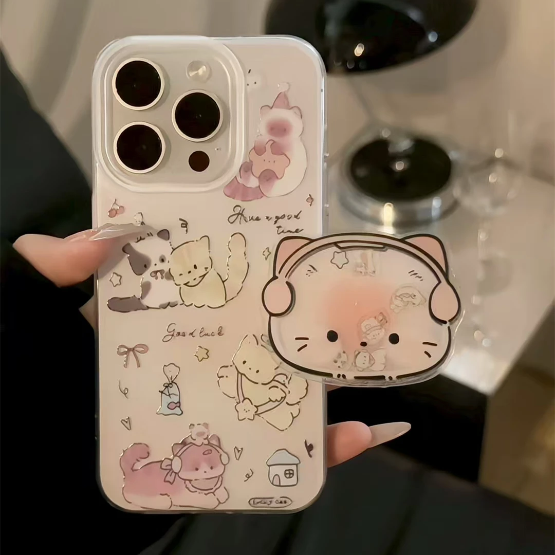 耳机小猫小狗摇摇乐适用苹果16华为p70oppo小米15vivo双层手机壳