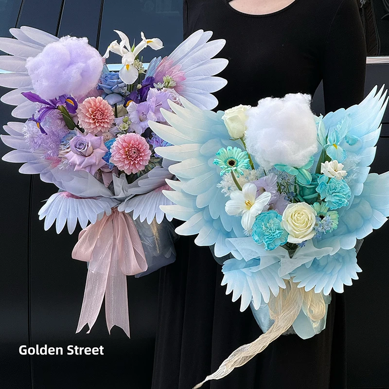 【花寻礼韵】新款飞鸟与天空造型翅膀纸花束鲜花包装纸花店花艺资材