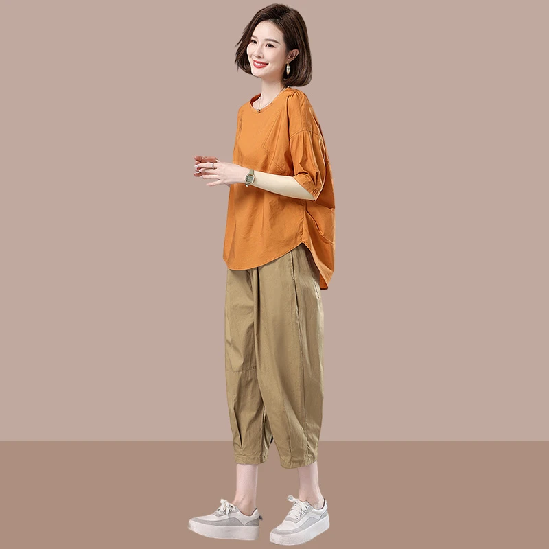 中年妈妈休闲套装女士2025夏季新款宽松大码减龄时尚港味两件套潮
