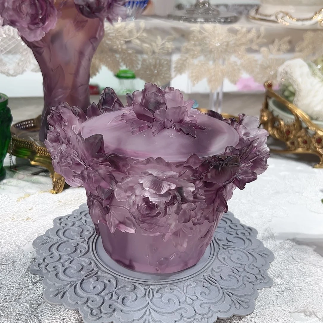 陶瓷QAA292脱蜡水晶牡丹花糖果盒