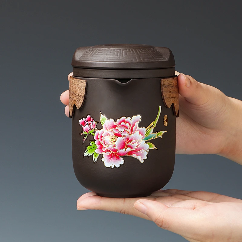 原矿紫砂变色旅行差距快客便携式一壶六杯茶水分离整套车载茶具