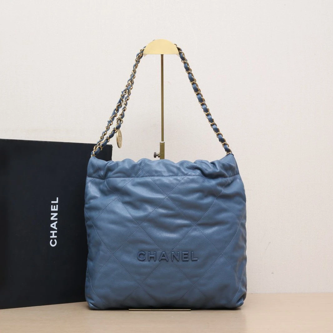 99新 Chanel/香奈儿 大头专场22Bag托特包 蓝色 芯片开 蓝扣