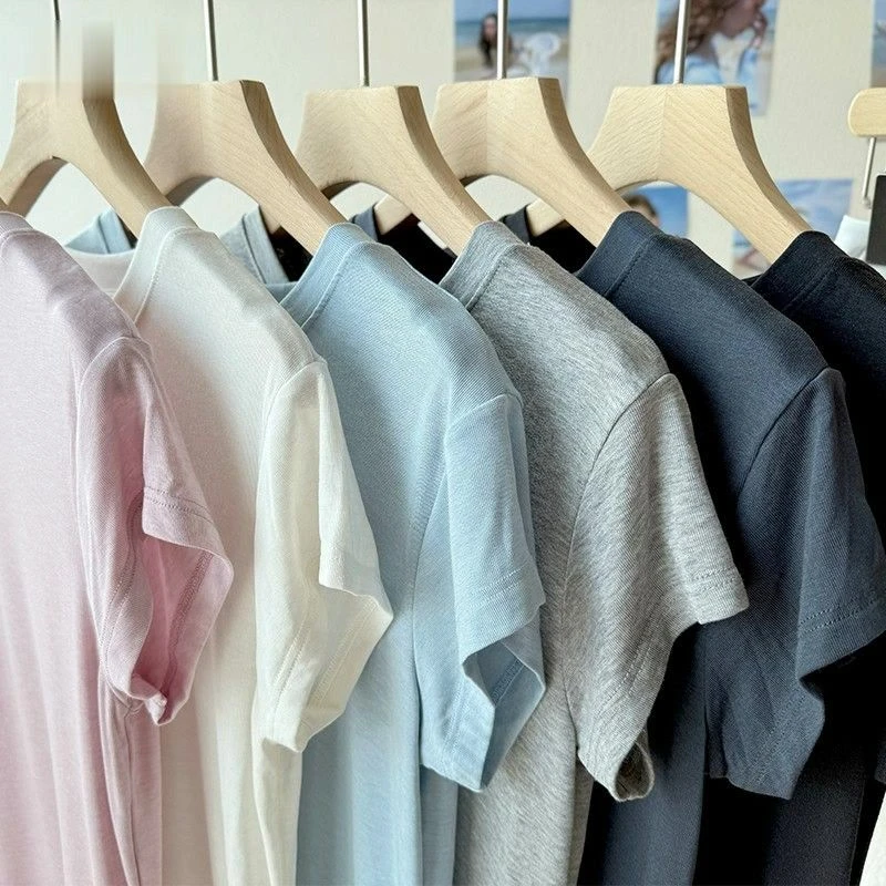 软糯垂感莱赛尔天丝凉感小飞袖T恤夏季百搭显瘦圆领正肩短袖上衣