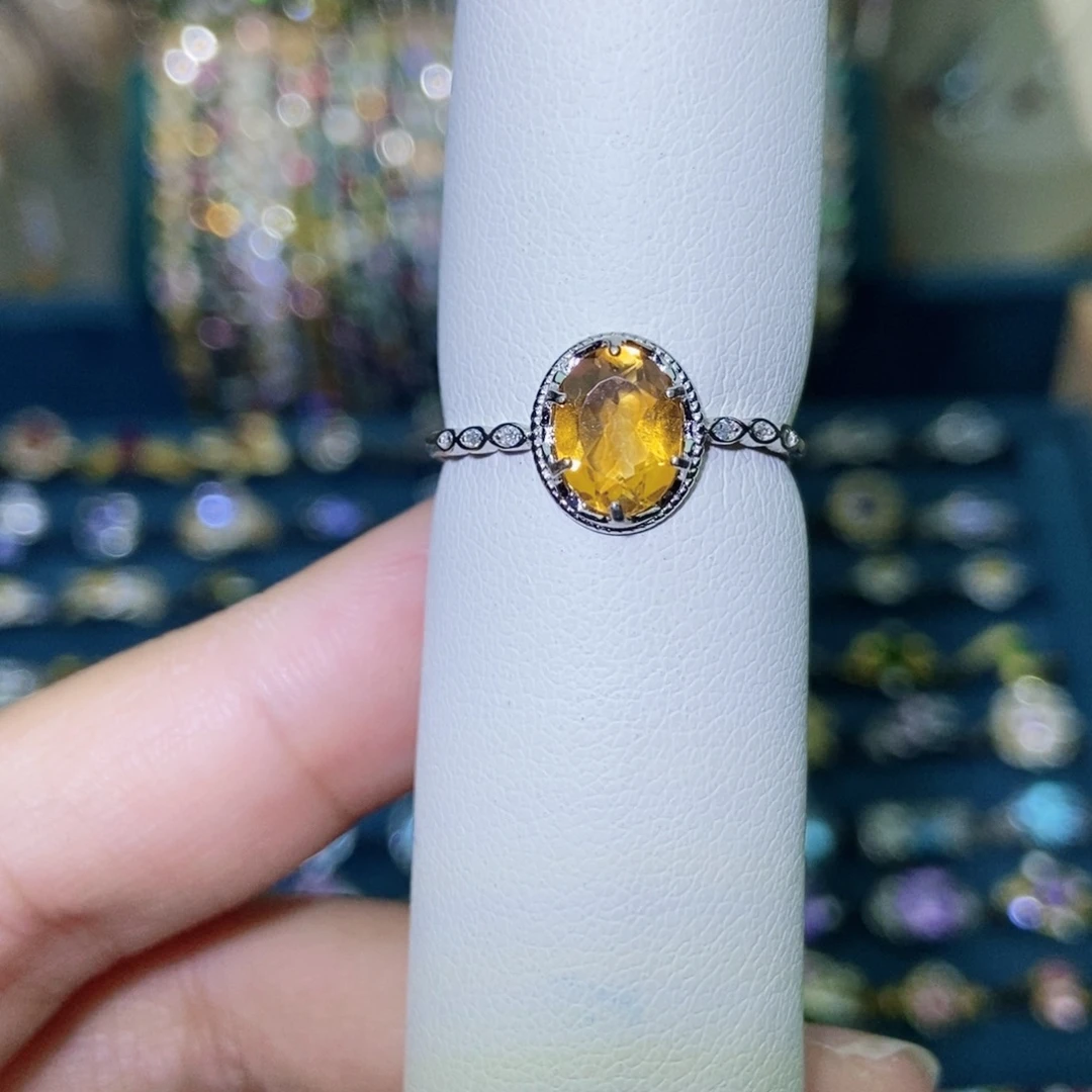 戒指黄晶银S925镶嵌